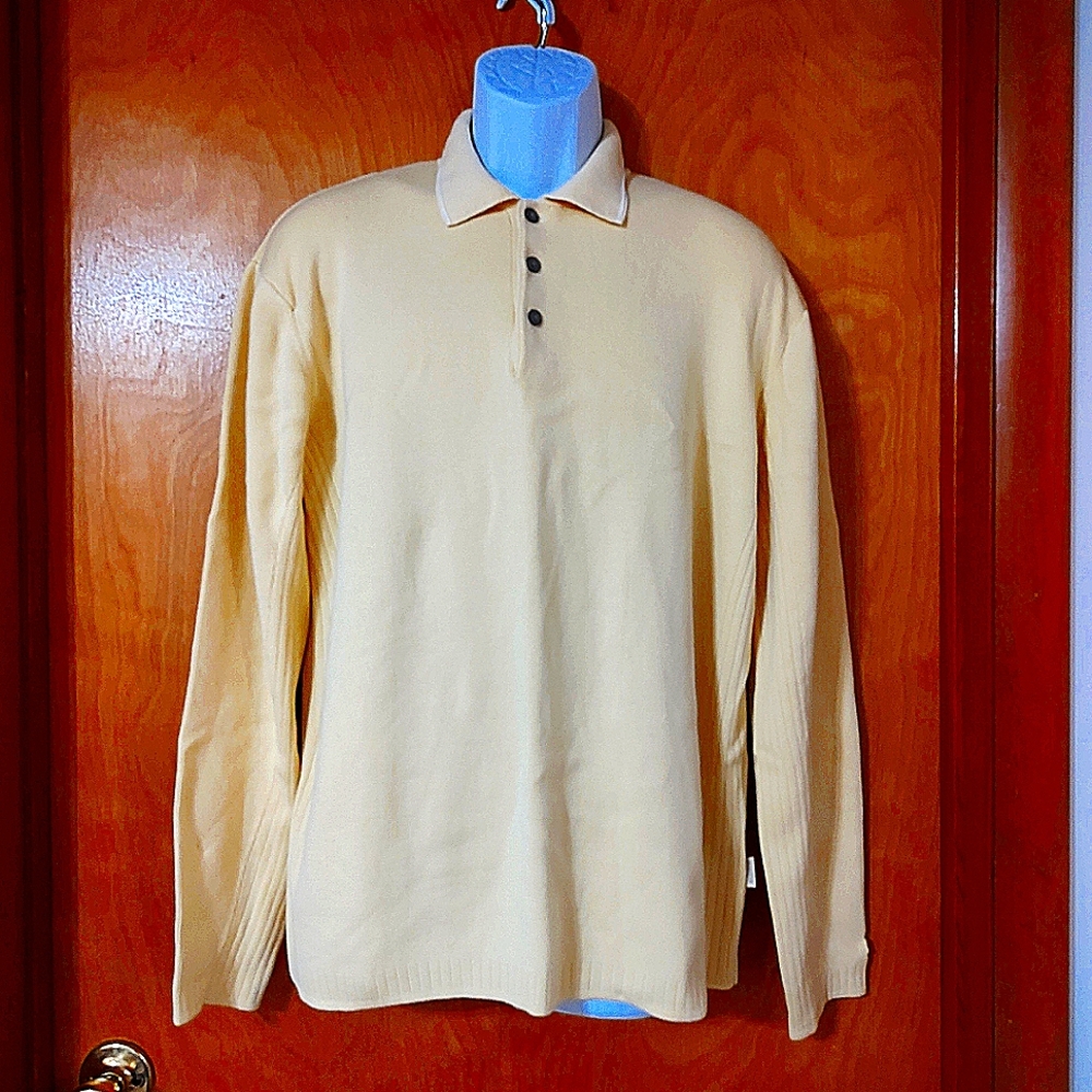 Izod XFG Men's Sweater Golf Shirt Polo Large Long sleeve Yellow Knit 3 Button